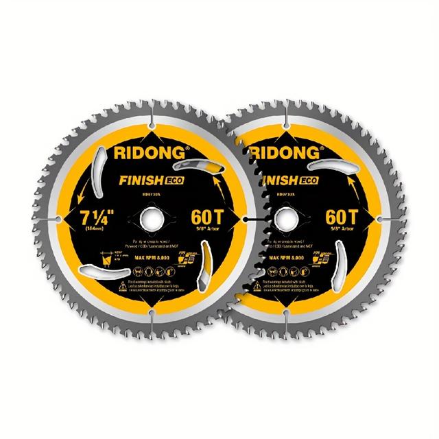 TEMU 2pcs Ridong 7-1/4" 60-tooth Carbide Saw Blade For Wood, Thin Kerf With Anti-recoil Safety Teeth, Industrial , 2-pack