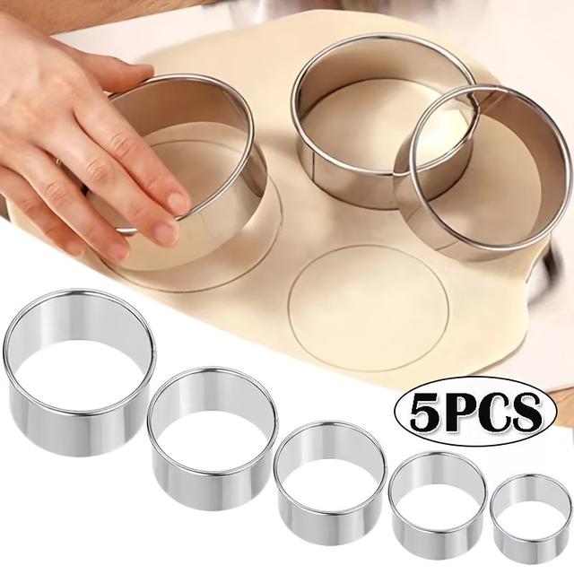 TEMU 5pcs Stainless Steel Round Cookie Cutter Set - , No Electricity Required | Versatile Kitchen Baking Tool, Suitable For Dumplings And