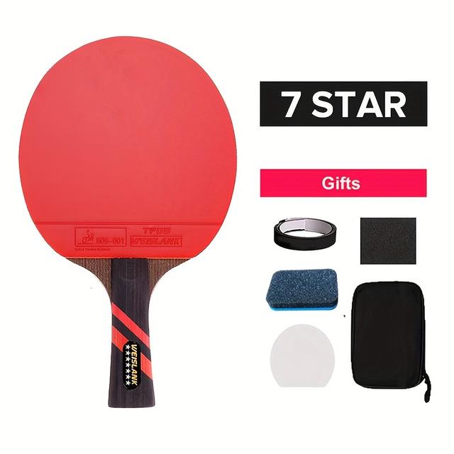 TEMU Professional 7-star Carbon Table Tennis Paddle Designed For Offensive And Play, Featuring A Long And Short Handle, Double-sided Pimpled Sticky Rubber, And With A Case.