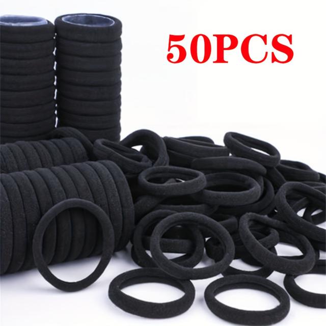 TEMU 50 Black Elastic Hair Ties, Seamless And Easy Design