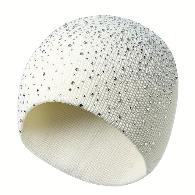 TEMU Full Rhinestone Decor Elegant Beanie Trendy Solid Color Knit Hats Warm Skull Cap Elastic Breathable Beanies For Women Female Autumn & Winter