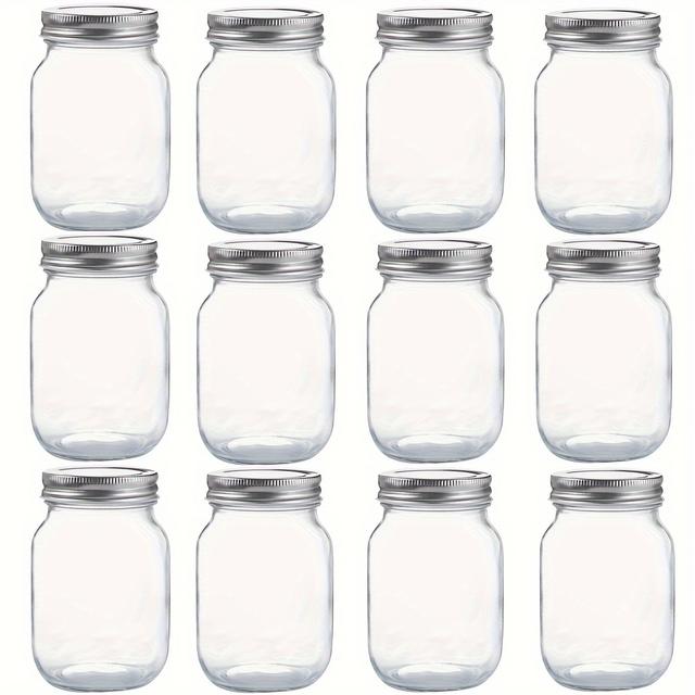 TEMU 6-pack, 12-pack, 16-ounce Glass Mason Jars, Glass Storage Containers, Pickle Jars, Regular Sealing Lids, Suitable For , Salad Dressings, Honey, Shower/wedding Gifts