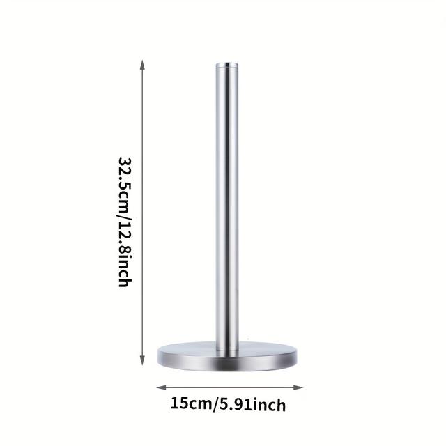 TEMU Sleek Stainless Steel Paper Towel Holder - Freestanding, Self-adhesive, Vertical Roll Stand For Kitchen & Bathroom - , For Countertop Storage, Towel Holder For Bathroom