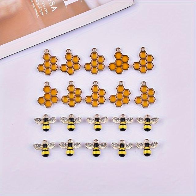 TEMU 60pcs/40pcs/20pcs Honeycomb Bee Alloy Diy Pendant Earrings Necklace Jewelry Set