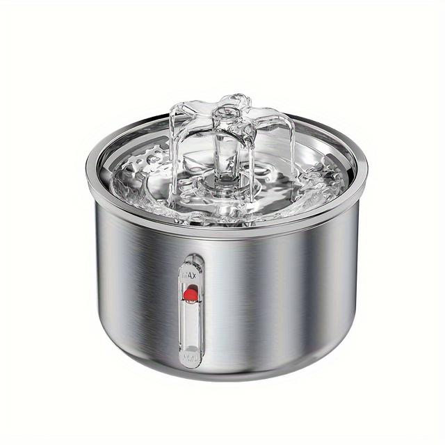 TEMU موزع مياه ذكي للحيوانات الأليفة من الفولاذ المقاوم للصدأ سعة 2 لتر مع مستوى مياه مرئي، سهل التركيب والتنظيف، بدون بطارية