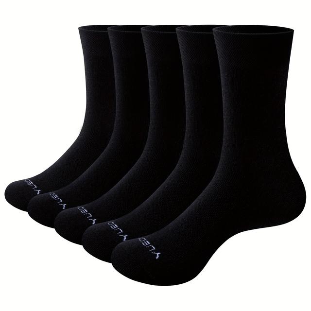 TEMU 5 Pairs Business Casual Dress Socks | Comfortable Breathable Crew Socks In Black, Grey, Blue For Uk Sizes 6-13