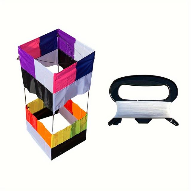 TEMU 9km Creative 3d Box Kite, 85cm*30cm Kite For Beginners With Handle & 100m