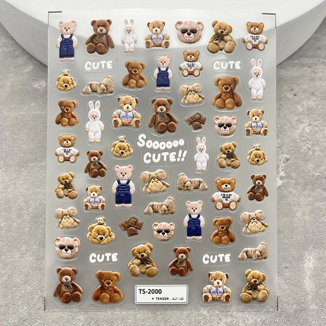 TEMU 1pc 5d Embossed New Craft Cartoon Bear Nail Stickers