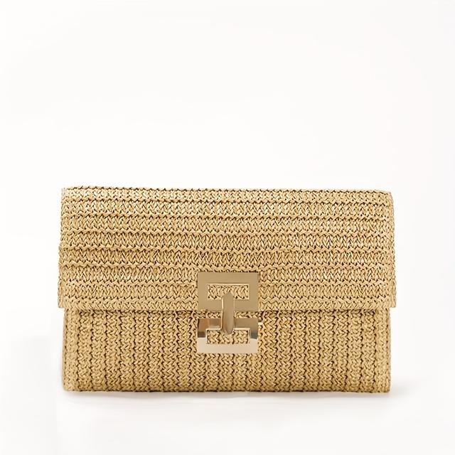 TEMU Sac À Main D’embrayage Tissé Boho Vacation, Portefeuille À Rabat Carré Pour Femmes, Sac À Main D’embrayage En Paille