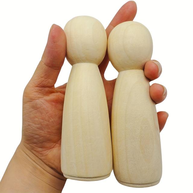 TEMU 2pcs Large 4.7" Wooden Peg Dolls For Diy Crafts And Painting - Artistic Wood Figures, People, 12cm, Winter, New Year