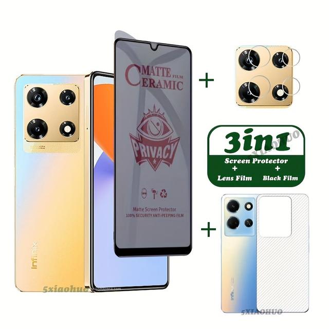 TEMU 3in1 For Infinix Note 30 Privacy Tempered Glass Soft Film Infinix Note 30 Pro Note 30 Vip Screen Protective+lens Film+back Film