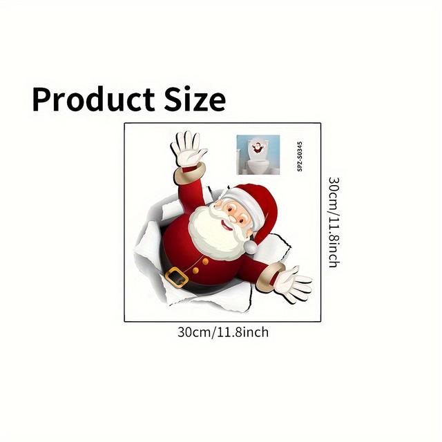 TEMU 1pc Festive Santa Claus 3d Toilet Decal - Self-adhesive, , Cartoon-style Wall Sticker For Bathroom Decor, Single-use, Plastic Material, Christmas, Christmas Decor