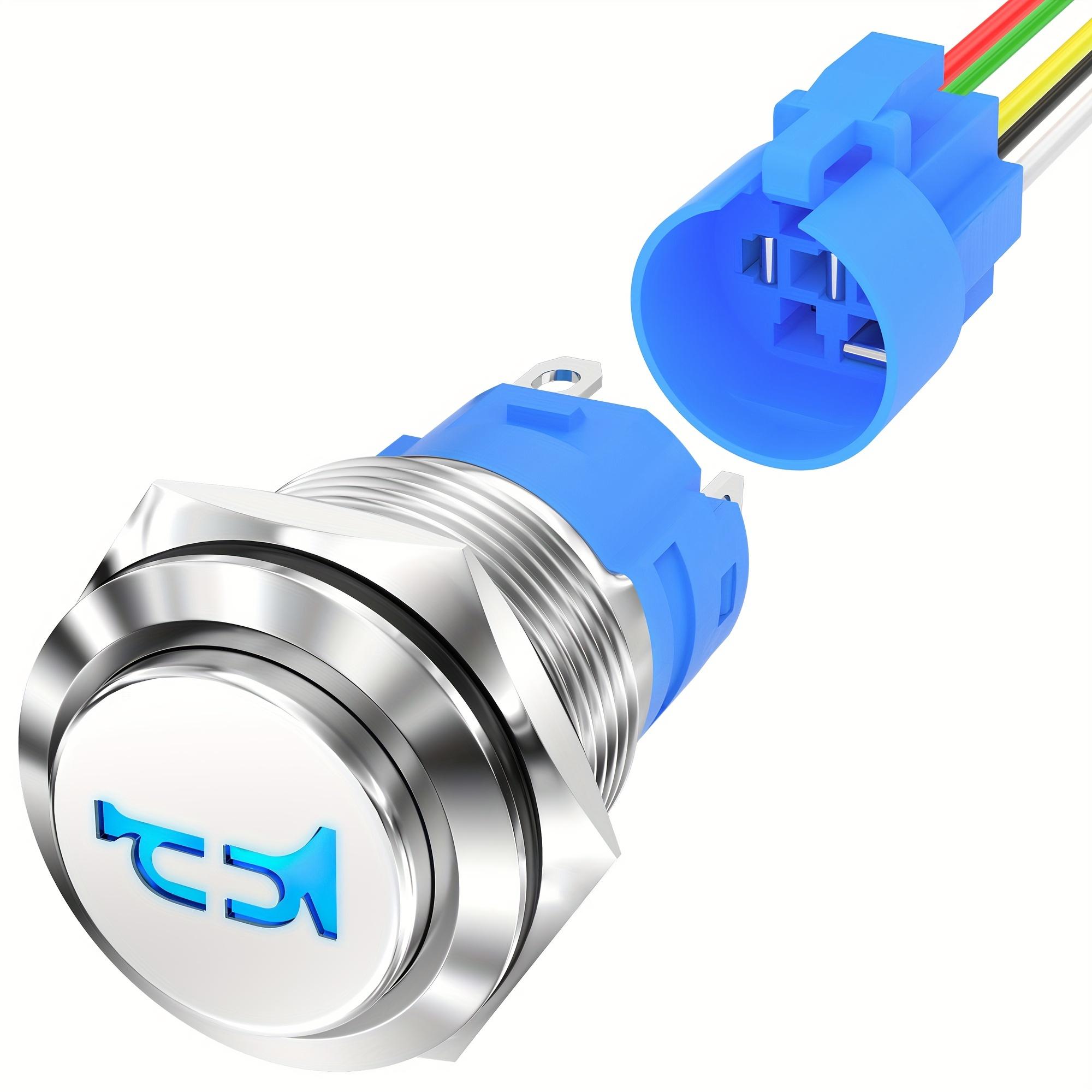 TEMU 12v 16mm Horn Switch Blue/ Marine Horn Button Switch Metal Air Horn Push Button For Boat