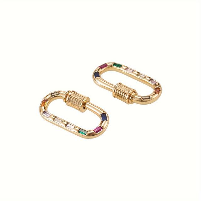 TEMU 5pcs Colorful Brass Micro Pave Cubic Zirconia Screw Lock Charms Long-lasting Plated Oval Clasps Cubic Zirconia Keychain Clip Hook For Necklaces Making