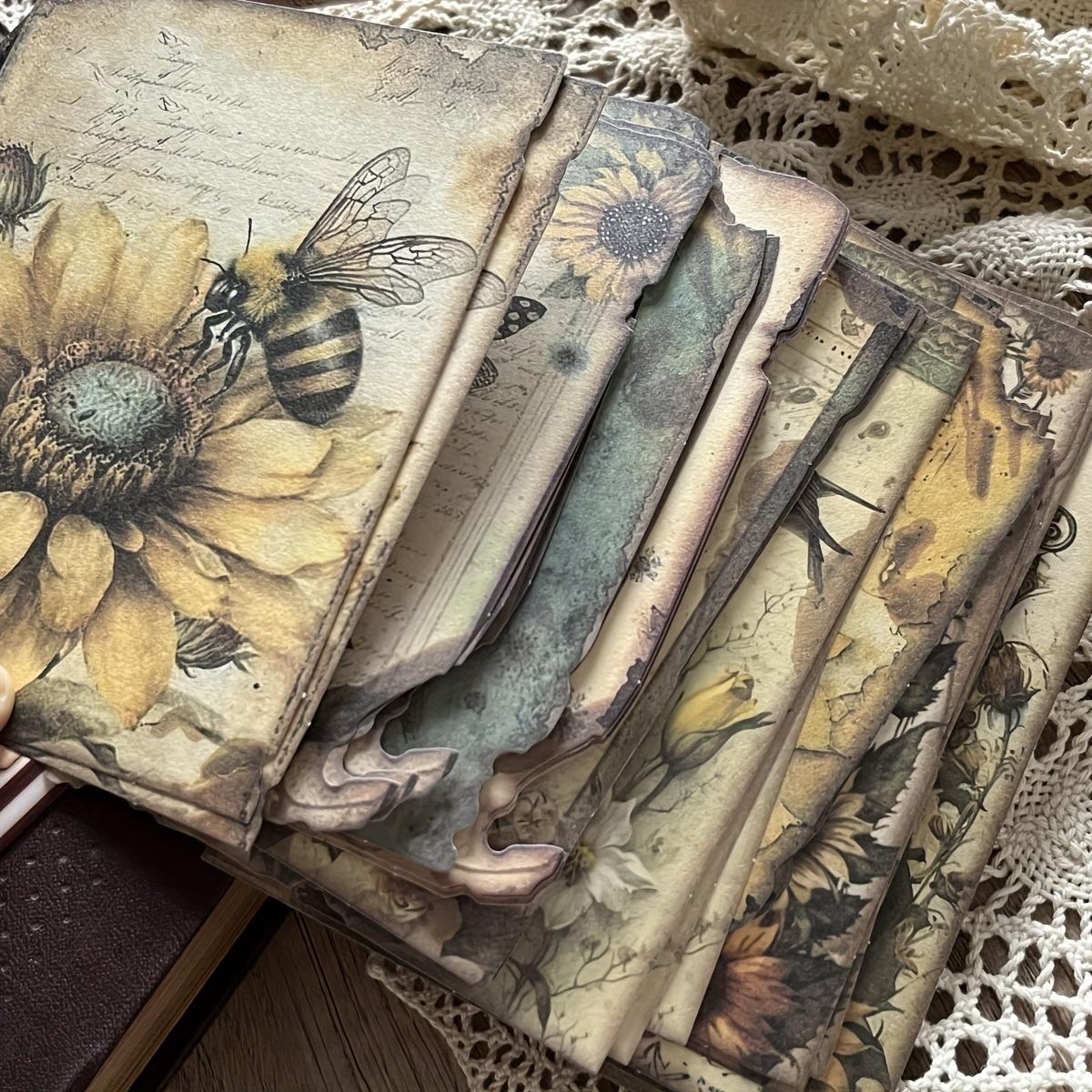 TEMU 30 Stück Vintage Bienen- & Blumen-Tierdesigns - Recycelbares für Journaling, DIY-Bastelarbeiten & Bürobedarf
