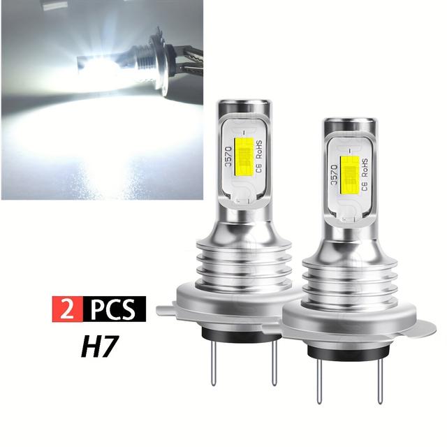 TEMU 2pcs H7 Led Car Headlight Bulbs High Low Beam 6000k White, 50w 3000lm, Perfect For Front Fog Lights Driving Lamps, Without Battery