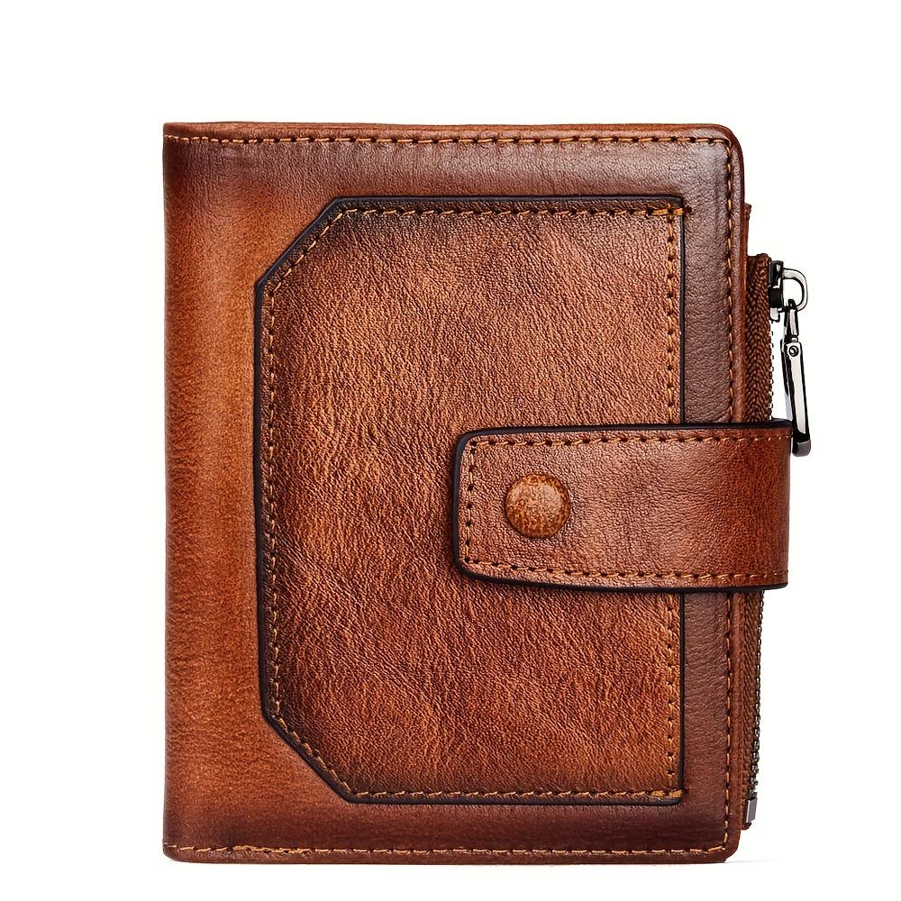 TEMU Christmas New Retro Full Grain Leather Men's Wallet Rfid Anti-theft Card Zipper Coin Purse, 9 Card Slots, 2 Id Slots, 2 Sim Cards, 1 Zipper Coin Pocket. Christmas