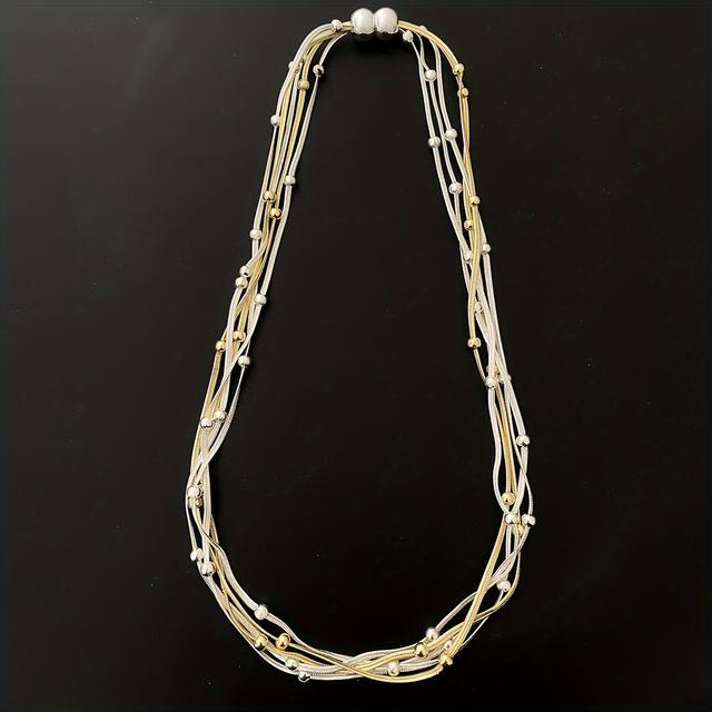 TEMU Kamille Boho Silver Plated Alloy Snake Bone Bead Necklace, Multi-strand Holiday Gift For Women - Weddings, Banquets, Valentine's Day,