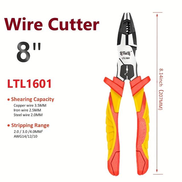 TEMU Lituili Pliers 8 Inch Wire Stripper Wire Cutter Professional Electrician Tool Crimp And Cable Cutter