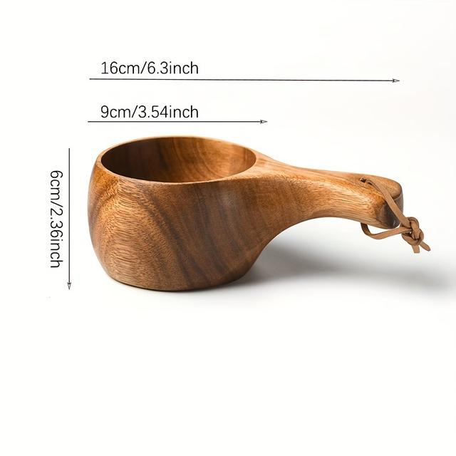 TEMU Handcrafted Acacia Wood Coffee & Milk Cup With Tassel - High-quality, Reusable Drinkware With Carrying Rope Handle - Ideal For Camping & Daily Use - Elegant Kitchen Accessory