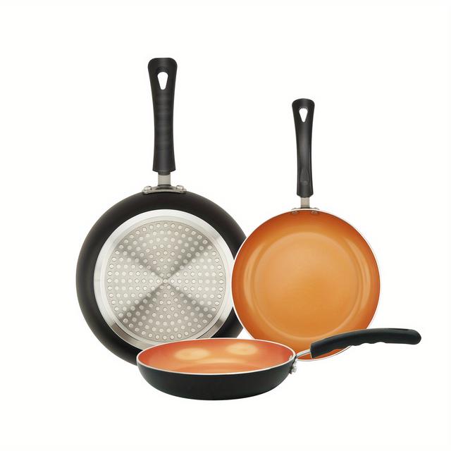 TEMU Set Of 3 Nonstick Frying Pan Set, Non Stick Frying Pans, Golden Ceremic Induction Cookware, 8inch&9.5inch&11inch Omelette Egg Frying Pan Set, Kitchen Cooking Pan Set, &