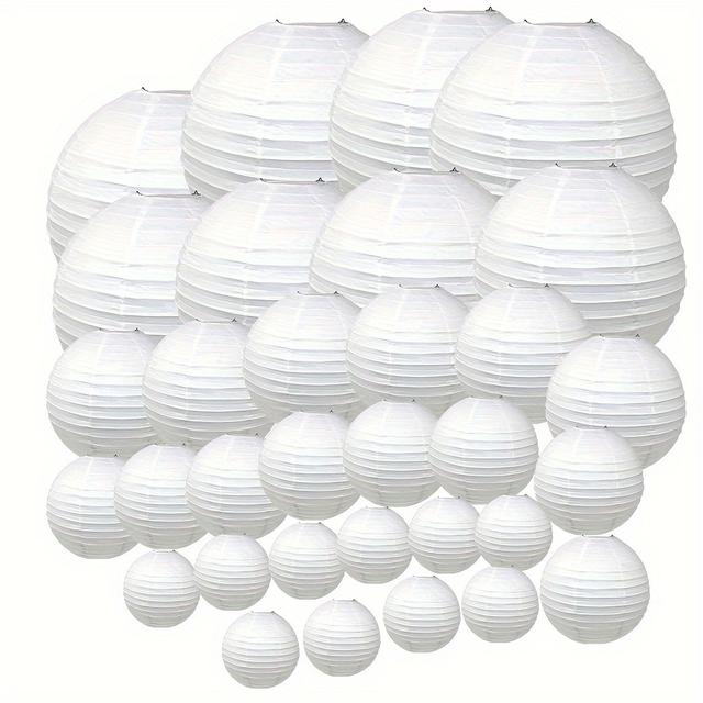 TEMU 32pcs White Paper Lantern Set, 5 Sizes, No Electricity Needed, Battery-free For Weddings, Parties, Christmas Decorations, Wedding Decorations