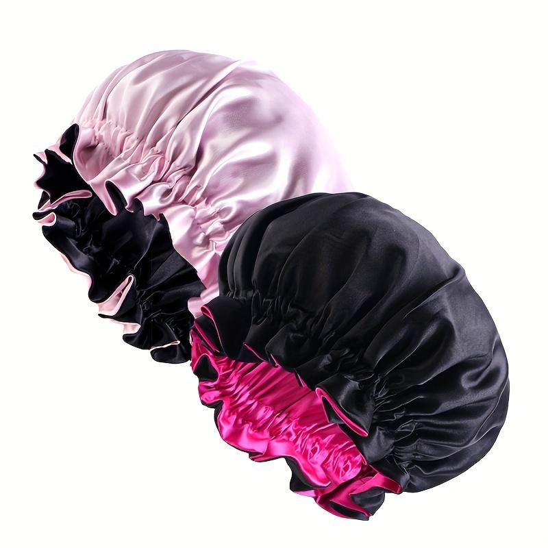 TEMU 2pcs Set Of Wood Ear Lace-trimmed Satin Double-layer Sleeping Cap, African Style Contrast Headscarf Hat, Beauty Care Cap