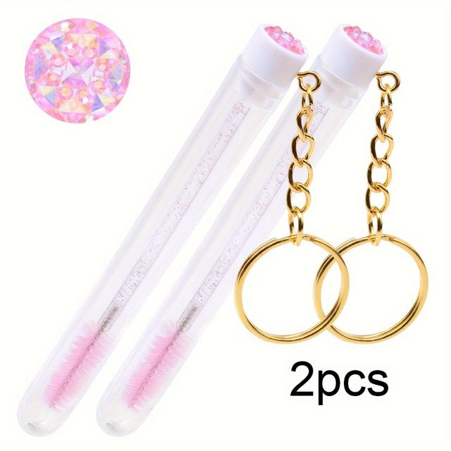 TEMU 2 Crystal Eyelash Brushes With Sparkling Diamond Test Tubes And Keychains, Shiny Tools For Eyelash Extensions And Eyebrow Makeup