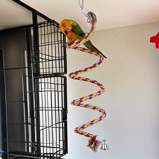TEMU 63-inch Large Bird Rope Perch Swing Toy, Odorless For Pecking/chewing And Climbing, Standing Bungee Bird Toy Suitable For Small To Medium-sized Parrots And Cockatiels.