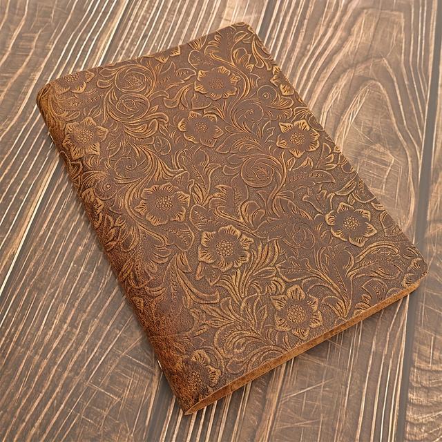 TEMU Handgefertigtes Tagebuch aus echtem Leder - 100% Rindleder A5 Notizbuch, 200 Seiten, gestrichene Seiten, tragbarer Büro- & Schul-Organizer, 23,5cm x 17cm