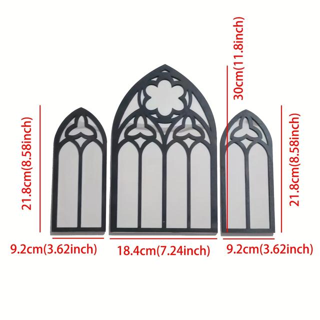 TEMU Acrylic Mirror Wooden 3 Sets Gothic Baroque Cathedral Decorative Wall Mirror
