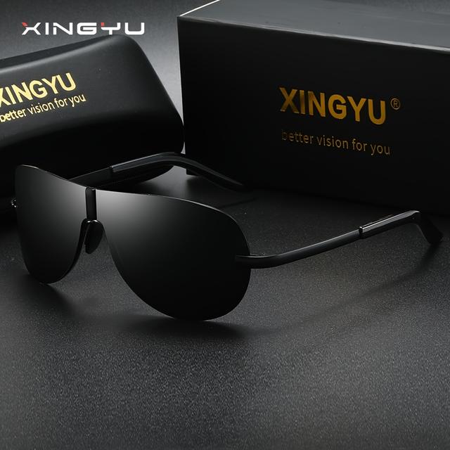 TEMU Xingyu Herr Business Polariserade Solglasögon | Ramlös Rostfritt Stålram, Skydd, Polariserade Linser För Bilkörning, Fiske, Cykling | Inkluderar Fodral