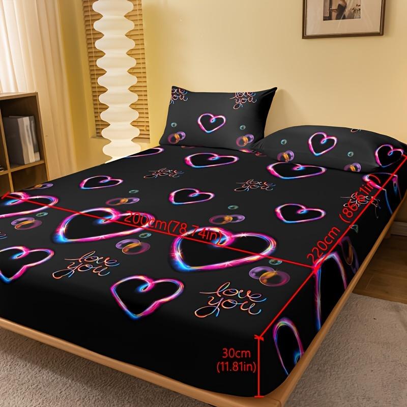 TEMU Sábana Ajustable Estampada Mate, de Cama con Estampado de Corazones para Dormitorio, Ropa de Cama