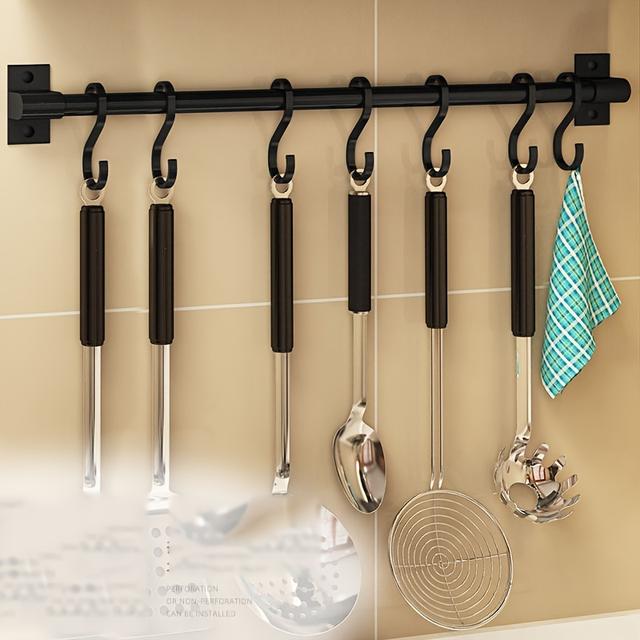 TEMU Kitchen Utensil Rack 30/40/50/60cm Kitchen Hook Utensil Hanger Dishcloth Storage Rack No Drilling Cutting Board Holder Knife Rack Towel Rack Ladle Holder