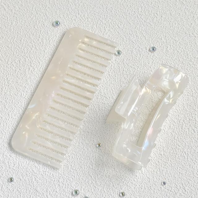 TEMU مجموعة مشط شعر نسائي من الأسيتات 2 قطع مع مشابك مستطيلة، مشط شعر محمول، مجموعة مشابك أسيتات، مجموعة هدايا للنساء، هدية عيد الأم، مشبك شعر