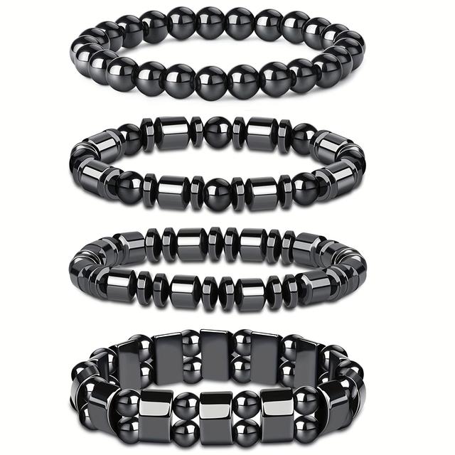 TEMU Set Of 4 Stylish Black Bracelets For Men, Handmade Retro Body Jewelry, Unique And Attractive Gift