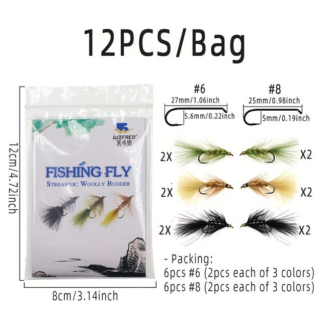 TEMU 12pcs Streamer Fly - Brass Bead Head Heavy Beaded Streamers Suitable For Steelhead, Pike, , Trout Fishing Lures - Saltwater/freshwater Fly Baits ()