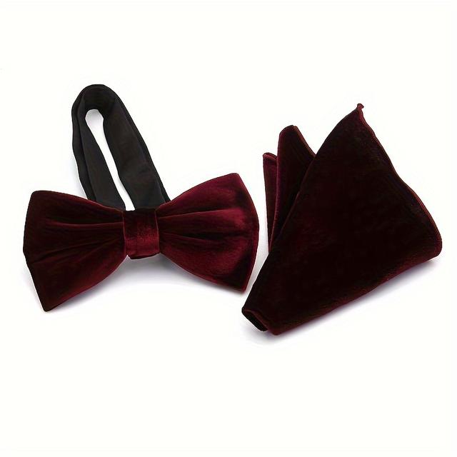 TEMU Stylish Men's High-end Bow Tie And Pocket Square Set For , Parties, Banquets, And Evening Events, Featuring A Solid Color Bow Tie And Handkerchief Set