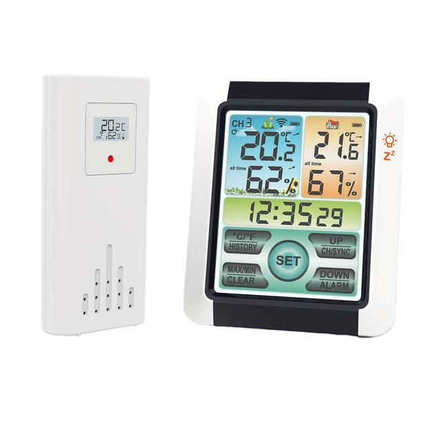 TEMU Wireless Indoor Outdoor Thermometers, Color Display Digital Clocks With Indoor Outdoor Temperature, Weather Thermometers With 1 Sensors And Backlight