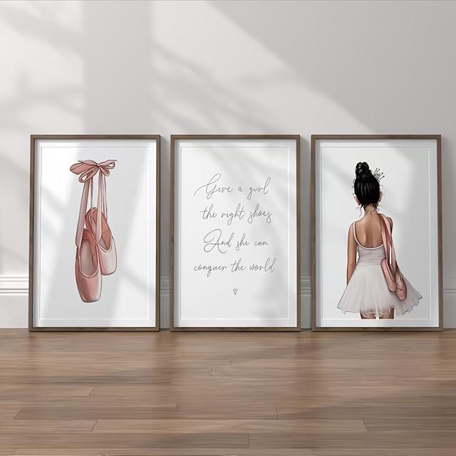 TEMU 2d Flat, 3 Ballet Dancer Art Canvas Paintings, Fashionable Home Wall Decoration 2d Flat Printing Frameless Paintings