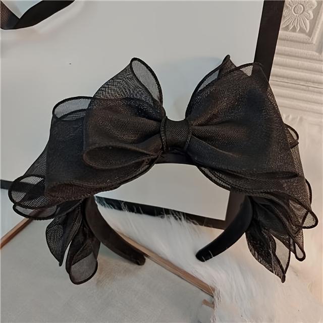 TEMU 1pc New Cool Black Fabric Mesh Bow Head Hoop, Face Washing Hair Additions Hair Hoop, For Gifts