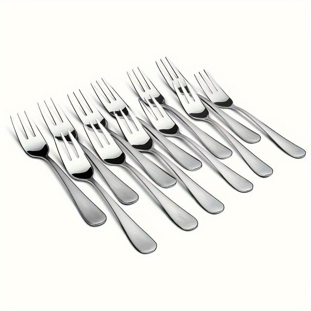 TEMU 6/12pcs Set Of Appetizer Forks, Stainless Steel Dessert Forks, 3-pointed Portable Cocktail Salad Fruit Forks, Suitable For Parties And Travel