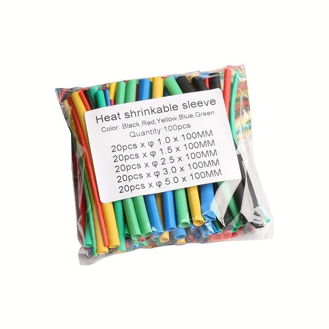 TEMU 100pcs Heat Shrinkable Tubing Kit - Assorted Sizes, Thermoresistant Pc Material For Electrical & Industrial Use