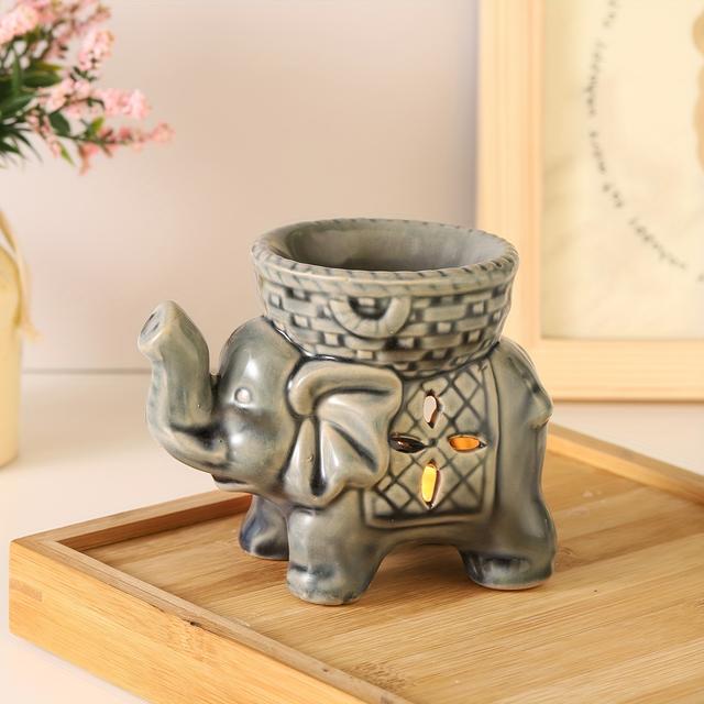 TEMU Elegant Elephant Ceramic - Candle Holder & Essential Oil Lamp For Spa & Home Decor, Intricate Design, Relaxation & Spa Atmosphere, Elephant Deco
