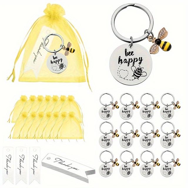 TEMU 36pcs, Bee Keychain Gift Inspirational Keys Charm Yellow Theme Party Favors Teacher's Day Graduation Goodbye Thank