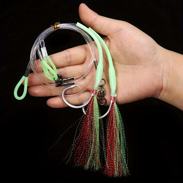 TEMU 1pc Hand Tied Strong Hapuka Groper Cod Rig, Deep Sea Flasher Sabiki Rig With 12/0 Tuna Circle Hook, Luminous Saltwater Fishing Tackle