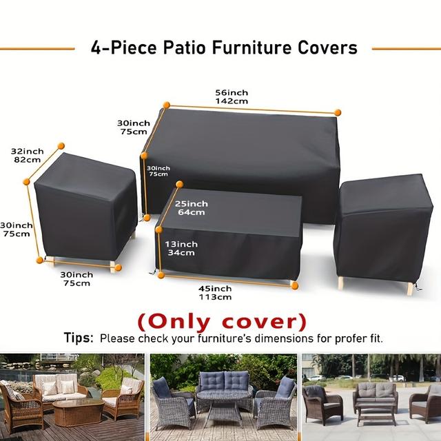 TEMU 4 Peças de Capa para Móveis de Exterior Resistente - Conjunto de Capas em Tecido Oxford para Guarda-Sol, Sofá de /Rattan, Poltrona e - Ajuste () com Fechamento de Cordão, 210D Durável