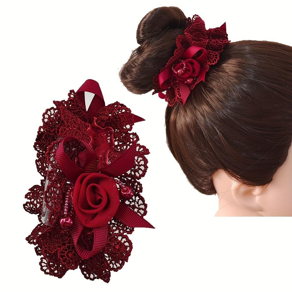 TEMU Vintage Lace Scrunchies Flower Beads Decor Hair Tie Elegant Hair Rope Ponytail Holder Hair Ring Elegant Hair Accessories For Women