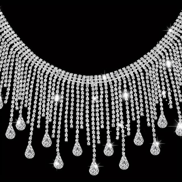 TEMU Rhinestone Fringe Trim Rhinestone Ribbon Tassel Chain Rhinestone Applique Crystal Tassel Fringe Trim For Sewing Crafts Clothing Accessories Jewelry Diy Decoration 1 Yard White