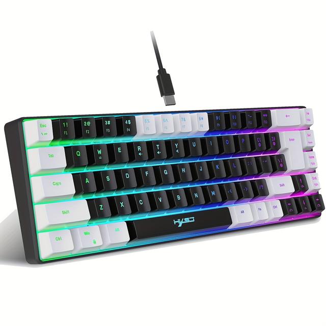 TEMU HXSJ Nouveau de jeu filaire à film mince USB-C avec câble de clé séparé 68 touches RVB rétroéclairé adapté aux jeux à domicile, ,